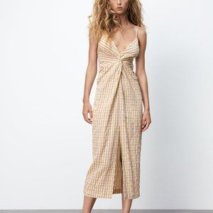 NWT Sold Out Zara Gingham Spaghetti Strap Midi Dress